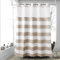 Ecoehoe Duschvorhang mit Polyester-Magnet-Einrastfutter, 180 x 200 cm, gestreift, mit Netzfenster, Hellbeige und Weiß