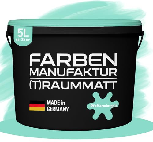 Farben Manufaktur (T) raummatt Wandfarbe Innenwandfarbe Innenfarbe Dispersionsfarbe Trendfarbe 2022 1/2/5/10L, Farbe: pfefferminz grün, Größe: 5L