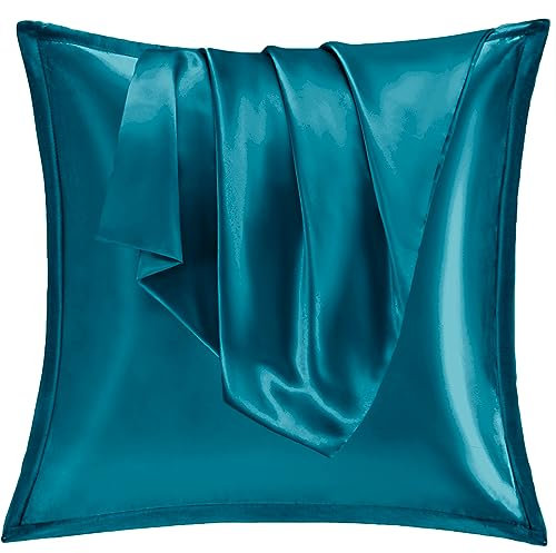 Vielit 2er Set Satin Kissnbezug 80x80 mit Zip,Weich wie EIN Silk Pillowcase,wie Seidenkissenbezug Geeignet für Curly Haar,Satin Kopfkissenbezug Kissenbezüge Teel Kissenhülle
