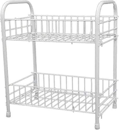 GREY LOOK RACK Non-Slip Feet Organise Cabinets Store Fruits Vegetables & Snacks Kitchen Trolley for books, tools storage with Wheels Organizer Baskets 2,3,4 Tier (White), 2 tier Storage Trolley