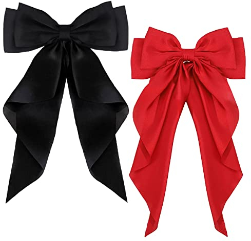 ZEVONDA Haarschleifen Clips - Haarspangen mit Großer Schleife Einfarbige Haarnadel mit Schleife Haarspangen Accessoires für Mädchen Frauen, Schwarz + Rot (2PCS)