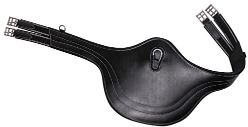 ARBO-INOX Stollenschutzgurt Leder Sattelgurt mit Bauchlatz und Elastikeinsätzen (115cm, Schwarz)