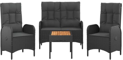 vidaXL Garten Essgruppe 4-TLG., Gartenmöbel Set mit Kissen, Sitzgruppe für Garten Terrasse, Gartengarnitur Gartenset, Schwarz Poly Rattan
