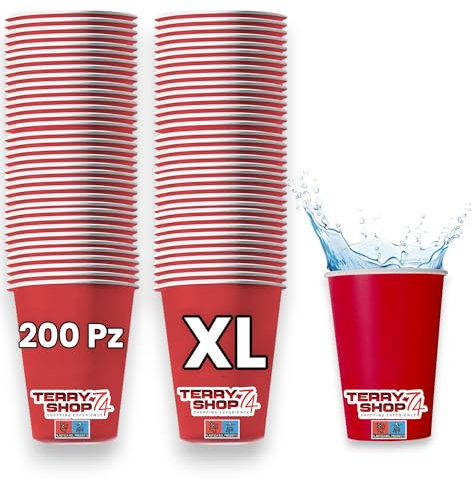 Terryshop74 Bicchieri in carta mod 180 XL Bevande calde e fredde bibite a prova di tenuta (XL Rosso, 200, unità)