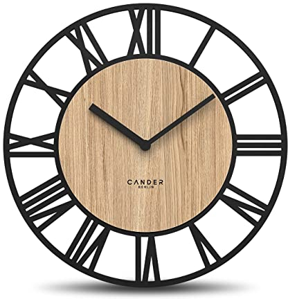 Cander Berlin MNU 2740 R XXL Holz-Wanduhr 40 cm lautlos modern Eichenfurnier ohne Tickgeräusche Küche Wohnzimmer analog Vintage