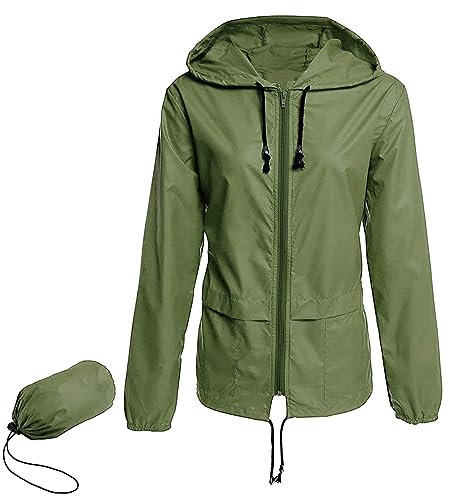Durio Regenjacke Damen Windjacke Damen leicht Windbreaker Damen Wasserdicht Atmungsaktiv Wanderjacke Damen Geeignet für Wandern, Camping, Laufen und Radfahren Armeegrün 3XL