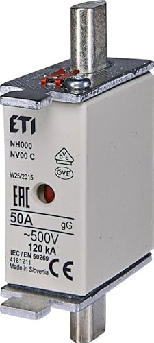 ETI NH Sicherungseinsatz NH000 gG 500V Frontanzeige Kombimelder - 3 Stück (NH000-50A)