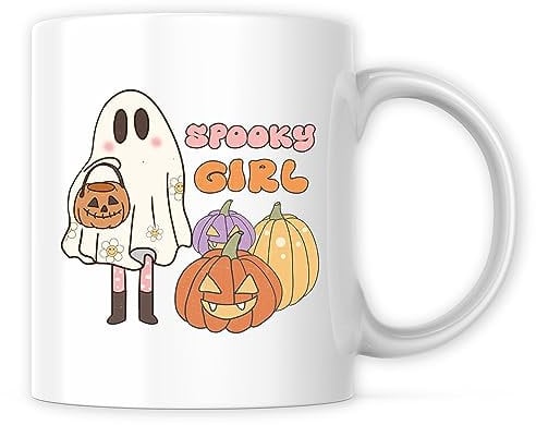 Ad Astra Graphics CFAAG0054 Kaffeetasse mit Motiv Gruseliges Mädchen Ghost Ghoul, 325 ml, hochwertige Kaffeetasse – Jack O Lantern Pumpkin Trick or Treat Gruselsaison – importiert und gedruckt in