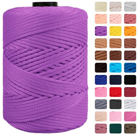 CAMAL Cordino per Borse Uncinetto Macramè Filo 3mm Filo Poliestere 170m Corda Macrame Filato per Borse Uncinetto Spago Colorato Corde Colorate per Artigianato, Lavoro a Maglia (Viola Chiaro)