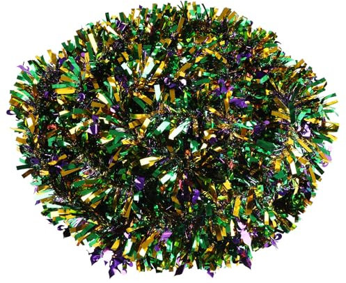 FOIMAS Lametta-Girlande, 90 cm, Grün, Lila, Grün, gedreht, metallisch, hängende Girlande für Karneval, Parade, Baum, Kamin, Heimdekoration