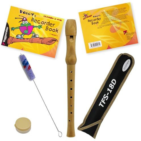 Starterset mit Blockflöte + Lehrbuch: Tuyama TFS-18D Sopranblockflöte aus Ahornholz (Deutsche Griffweise) + 'Voggy's Recorder Book' (in Englischer Sprache, ISBN 9783802404641)