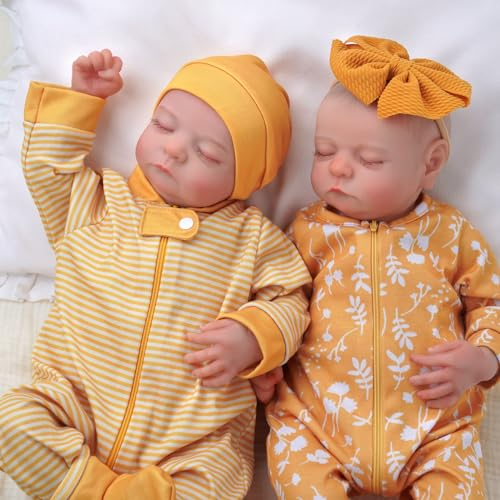 JIZHI Bambole Reborn Gemelli - Neonato realistico da 20 pollici con arti in morbido vinile, bambole realistiche gemelle con vestiti per bambini 3+