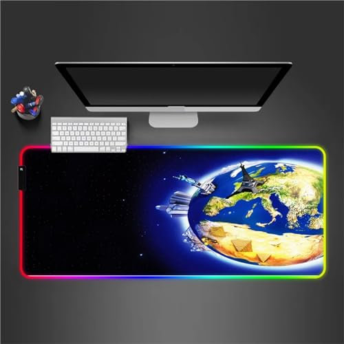 RGB Tapis de Souris Gaming Grand Tapis de Souris XXL 800x300x4mm 14 Modes d'éclairage LED Lumineuse Tapis de Souris Mouse Pad Rétroéclairage pour Gamer Clavier PC, Terre