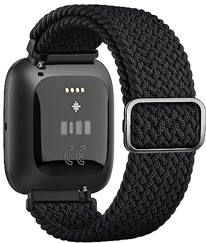 Vancle Nylon Armband für Fitbit Versa 2/Versa/Versa Lite/SE - Verstellbares Geflochtenes Ersatzarmband für Damen und Herren (Schwarz)