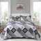 WONGS BEDDING Tagesdecke 220x240 Patchwork Bettüberwurf Gesteppt Bedspreads Blumen Muster Steppdecke Mikrofaser kariertem Tagesdecke mit 2 Kissenbezug 48x75 (Schwarz Grau)