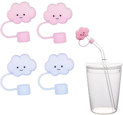 Straw Covers Cap,4 PCS Portable Silicone Straw Covers Cap Cloud Shape Straw Lid Reusable Dust Proof Straw Topper Lid Straw Protectors for 10mm Straws