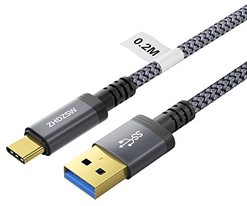 Kiuet 0.2M USB A to USB 3.1Gen 2 Cable, 10GB Data, 3.1A Fast Charging, Compatible with Galaxy S23/S22/S21, USB C External SSD, SanDisk Extreme, Crucial X8, WD etc Android Auto Cable