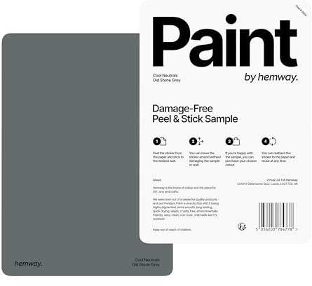 Hemway - Peel & Stick Sample for Our Chalk Based Furniture Matt Paint - Old Stone Grey | A5 Damage-Free, Accurate Colour Swatch | Test Our Chalky Matt Shabby Chic Finishes for Interior Decor