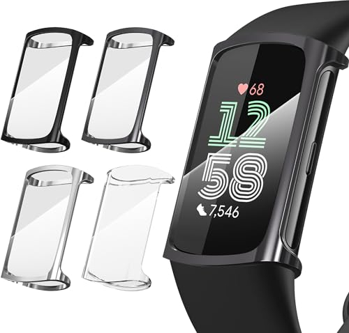 Diruite 4 Pezzi Custodia per Fitbit Charge 6/Charge 5 Pellicola Protettiva,Morbido TPU Scratch Resistant Cover HD Protettiva Schermo per Fitbit Charge 6/Charge 5 Protezione