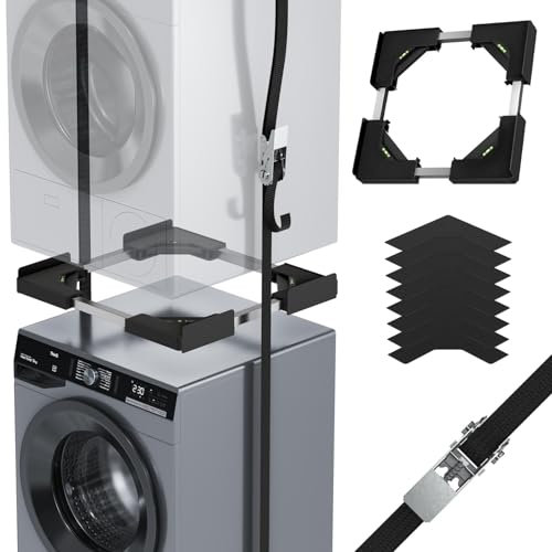 JHCHU Universal-Stapelset für Waschmaschine und Trockner – Verstellbarer Zwischenbaurahmen 45–68 cm, Ideal für Waschmaschinen-Trockner-Verbindung (Schwarz)