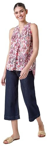 Roman Originals Sleeveless Shirt for Women UK Ladies Vest Tank Top Summer Smart Blouse Stretchy Jersey T-Shirt Casual Spring Holiday Party Beach Vacation Notch Neck - Pink Multi - Size 12