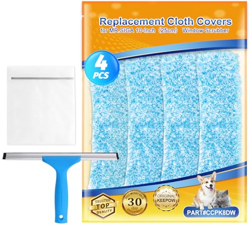 ZaKaBox Universal 25 cm Window Cleaner Scrubber Refill Sleeve, Microfiber for MR.SIGA Window Squeegee, Reusable 10 inch Window Cleaning Equipment Replacement Cloth, 4 Pack for 25 cm Shower Squeegee