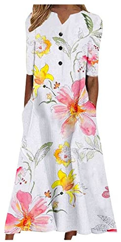Robe Femme Ete, Robe Femme Ete Mi Longue Grande Taille Fond De Boheme Manche Courte Robe D'Été Chic Été Pas Cher Tenues Élégante en Jeans Femme Top Et Élégant Satin (1-Rose,M)
