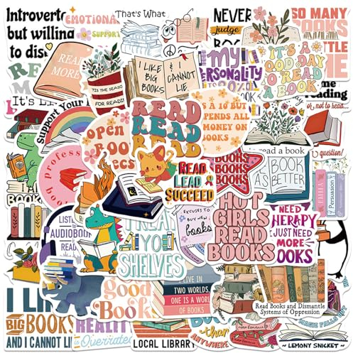 Kinwodon 100 Stück Lesen Vintage Sticker Set Sticker Aesthetic Wasserdichte Vinyl Aufkleber Selbst Gestalten Inspirierende Reading Stickers für Studenten Lehrer Scrapbook Laptop Tagebuch