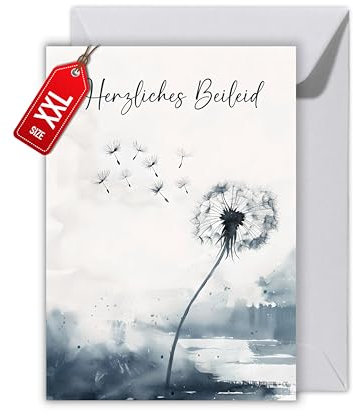 WBdesignz Trauerkarte mit Umschlag - Beileidkarte Pusteblume Herzliches Beileid - Kondolenzkarte Trauer Karte Beerdigung (XXL DIN A4)