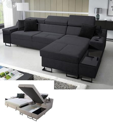 All4All Ecksofa Fosti - Schalffunktion - Bettkasten - Polstersofa - Komfort - L-Form - Couch - Eckcouch - Schlafsofa - 293x185x100cm - 26 - Sawana 96, Rechts