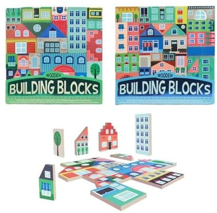Toi-Toys Holzbaustein-Spiel: Stadt - Bauklötze aus Holz in der Form einer Stadt für Kinder ab 3 Jahren