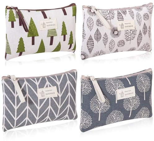 Kosmetiktasche Segeltuch, 4 Stück Multifunktionale Klein Make Up Tasche Organizer mit Reißverschluss Reise Kulturtasche Mäppchen für Kosmetik Schreibwaren Kleingeld Karten
