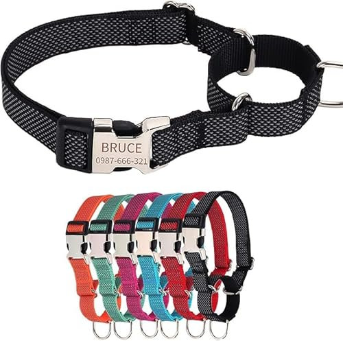 Juego de correa de collar de perro personalizado, nombre y número con grabado reflectante, collar de perro con placa de identificación personalizada, antipérdida por la noche, ajustable para perros