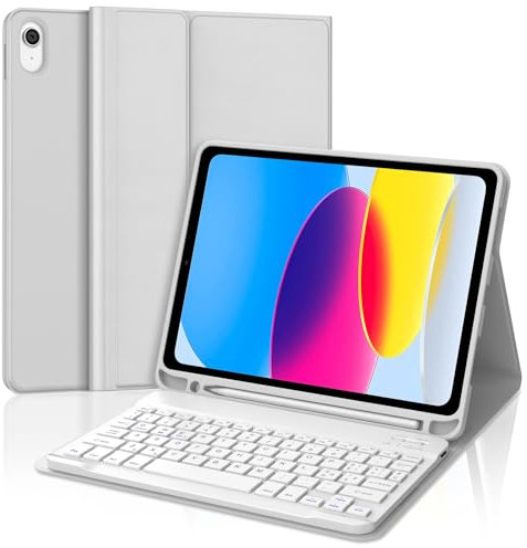 Tastiera per iPad A16 11/10 Generazione (2025/2022), Cover con Tastiera per iPad 11 Gen 11 Pollici/10 Gen 10.9 Pollici, Bluetooth Magnetica QWERTY Keyboard, Custodia con Portapenna, Grigio chiaro