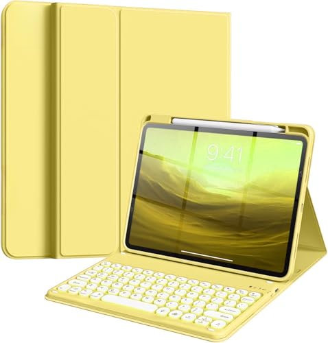 NUWONAYA Keyboard Case for iPad 11th (A16 2025)/iPad 10th Generation, Cute Color Magnetic Detachable Stand Keyboard Cover with Pencil Holder，Yellow