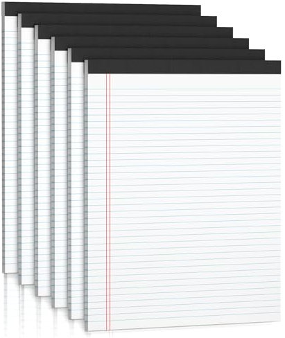 Roneky Note Pads A4 Legal Pad, 6 Pack White Notepads A4 Writing Pads, Double-Side Printed Lined Paper College Ruled White Legal Note Pad 30 Sheets Per Writing Paper Line Pads for School, Home, Office