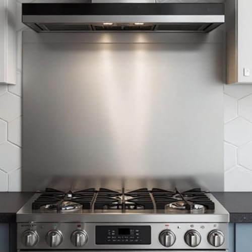 Ooivie Stainless Steel Splashback – Brushed finish - Splashback for Kitchen – cooker splashback – kitchen splashback – multiple sized kitchen splashbacks for walls (With holes, 600mm x 550mm)
