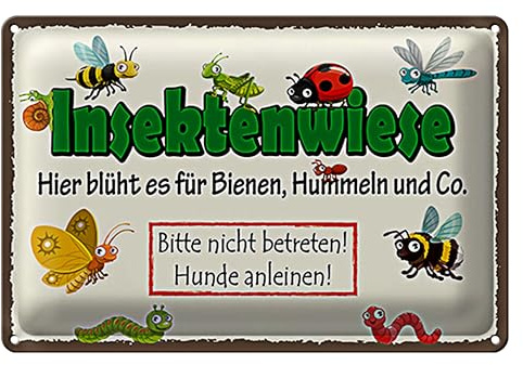 Insektenwiese Blechschild | Bienen, Hummeln und Co. | Bitte nicht betreten | 18 cm x 12 cm