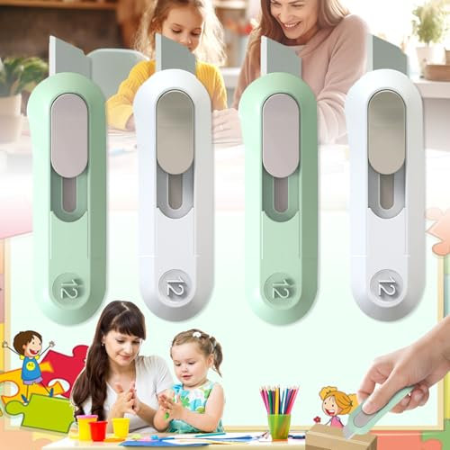 Srup 4 Pièces Cutters utilitaires, Petits couteaux utilitaires, Couteau utilitaire pliant, Coupe-boîtes multifonctions, Couteau Utilitaire RéTractable Portable Patte, Mini cutters (Blanc, vert)