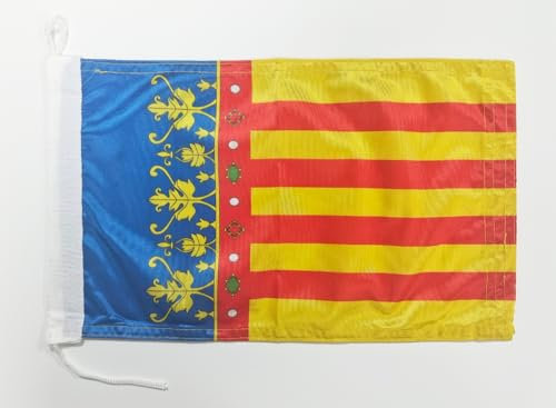 Bandera de barco Comunidad Valenciana de 20 x 30 cm. Peso de la tela impresa, resistente con punto y lazo bandera náutica de 20 x 30 cm (Comunidad Valenciana)