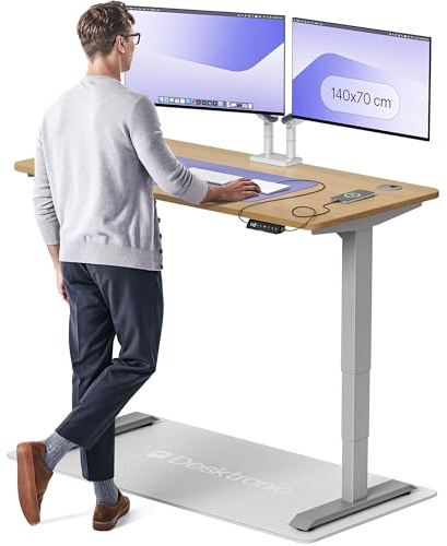 Desktronic HomePro Solid Wood Standing Desk – 140 X 70 Cm Height Adjustable Desk With Dual Motor, Touchscreen Controller, Usb/usb-c Ports, And 3 Memory Presets – Modern Office Desk For Home Or Work