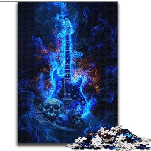 Puzzle 1000 Teile Flammengitarren-Puzzle, anspruchsvolles Denkspiel für Teenager, perfekt als Heimdekoration oder Geschenk (Größe: 26x38cm)
