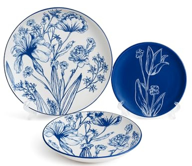 Today Home, Servizio piatti per 6 persone, 18 pezzi, Porcellana, Tulip Blu, Adatto: Microonde e Lavatoviglie