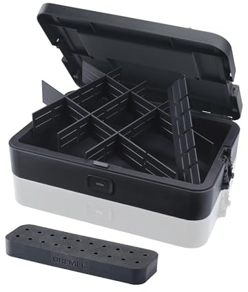 Dremel Box zur Werkzeugaufbewahrung mit 6 Trennwänden und Zubehörhalter, individuell anpassbarer Organizer für Multitool-Zubehör, Kleinteile, kompaktes & stapelbares Aufbewahrungssystem