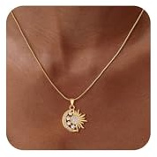 WATEFOER Gold Kette mit Sonnenanhänger für Damen, 14K Vergoldet Zirkonia Sonnen und Mond Halskette Sonnenblumen Choker Halskette Schmuck Geschenke für Muttertag