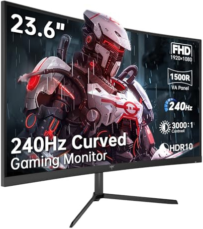 KTC Monitor curvado para juegos de 24 pulgadas 240Hz, FHD 1080p 1500R 1ms, sincronización adaptativa, contraste 3000:1, HDR, HDMI 2.0 y DP 1.4, luz azul baja, inclinación, VESA