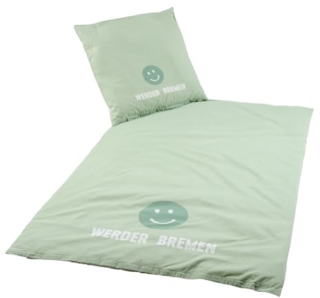 Werder Bremen Bettwäsche Smiley – SV Werder Wendebettwäsche 135x200 & 80x80 – GOTS Bio Baumwolle – Fußball Fan Bettwäsche Kinder & Erwachsene – offiziell lizenziert