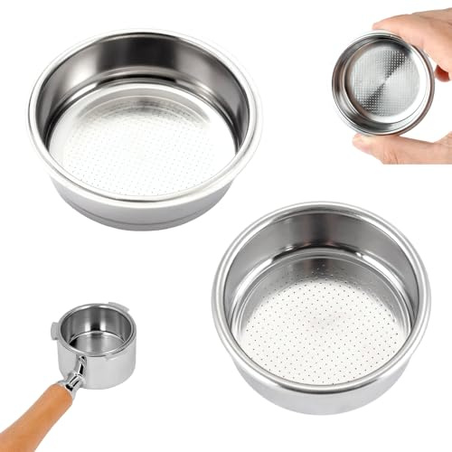 LEIIERUY Cesta Filtro Café Inoxidable Reutilizable – Pack de 2 Cestas para Espresso 1 Taza y 2 Tazas, Medidas 51 mm y 54 mm, Compatible con Máquinas de Café Correspondientes