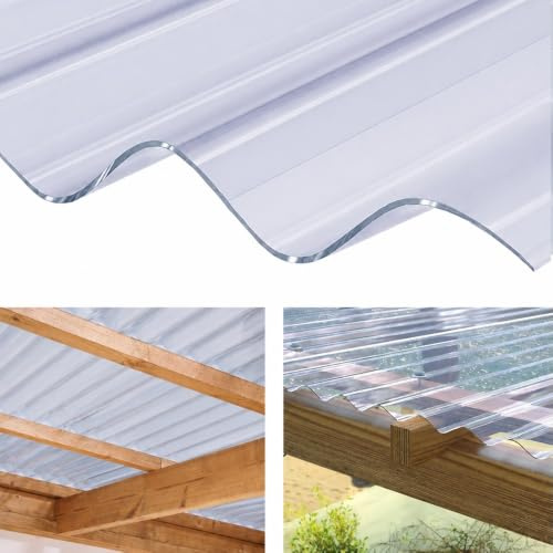 Clear Plastic Corrugated Roofing Sheets Superweight 1.3mm Thick – 2.5ft Wide x 9ft Long Transparent UV-Resistant Roof Panels for Shed, Greenhouse & Carport