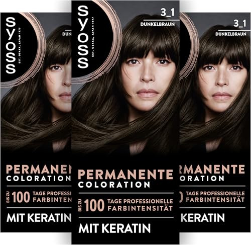 Syoss Coloration 3_1 Dunkelbraun (115 ml), permanente Haarfarbe | Verleiht bis zu 100 Tage professionelle Farbintensität, für 100 % Grauabdeckung, Tiefenpflege Kur für dein Haar